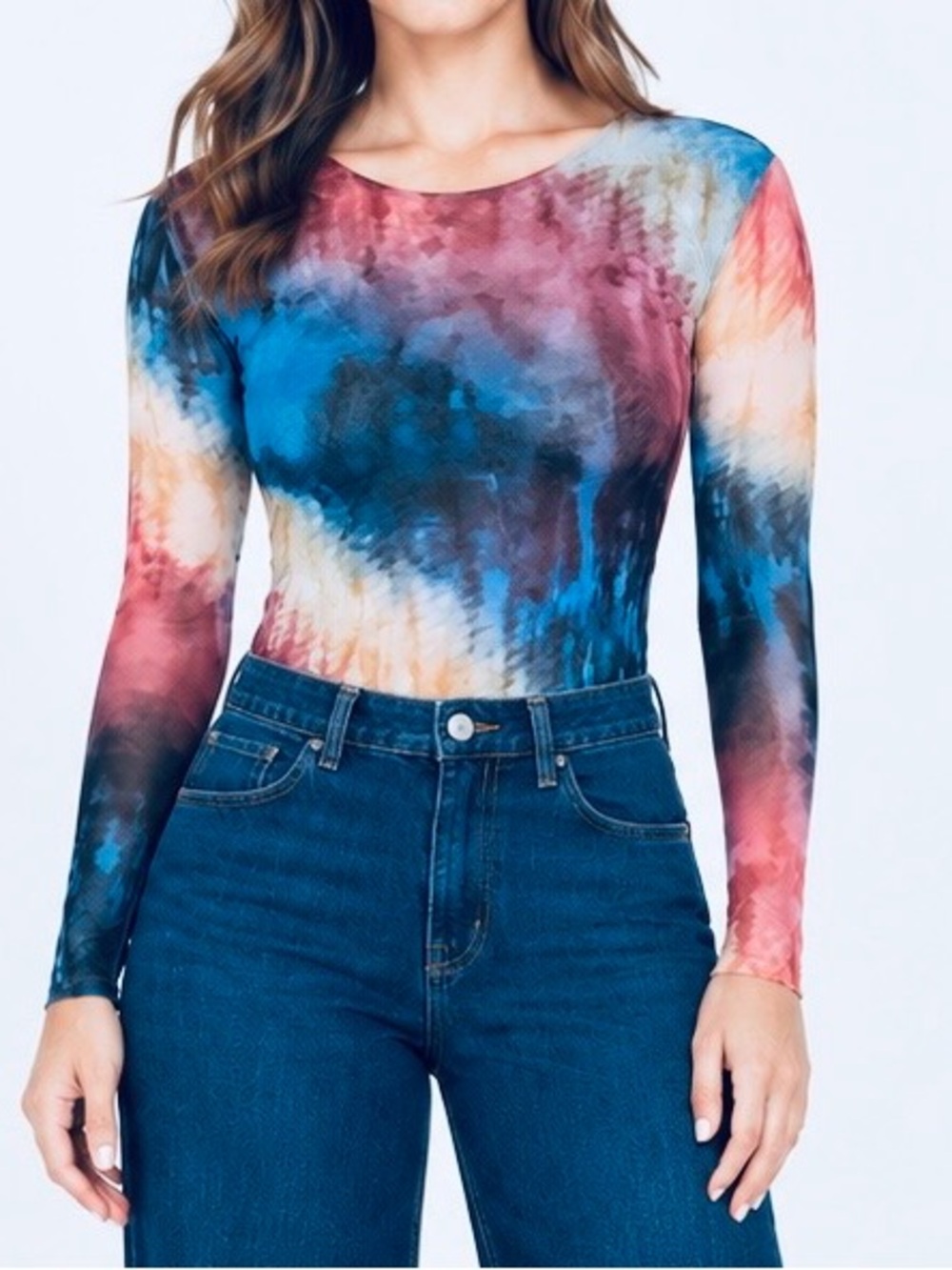 Petit Pois by Viviana Tie-Dye Mesh Round Neck Stretch Pullover Top S
